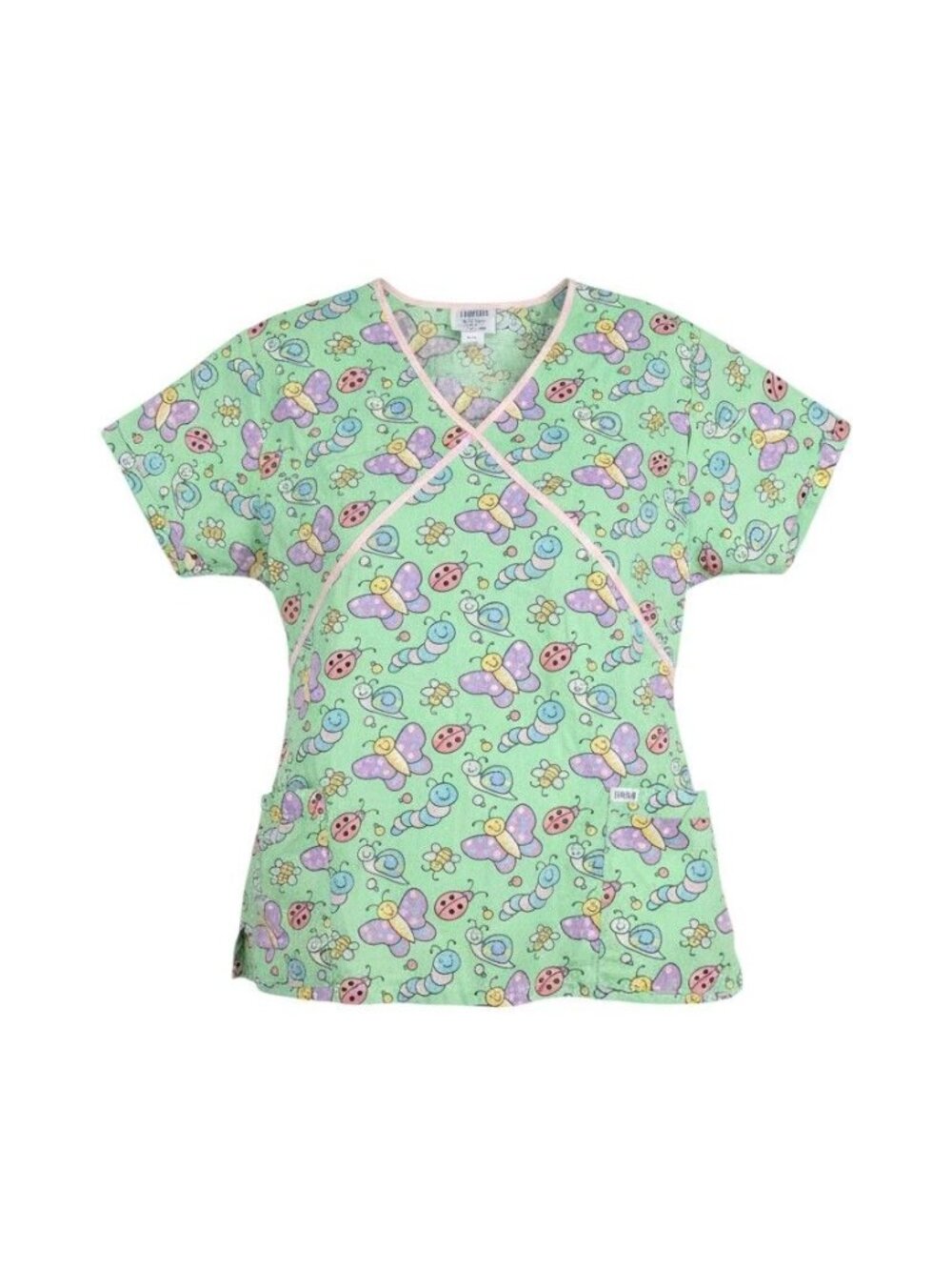 Liana Uniform Womens Green Butterfly & Bug Scrub Top Pockets L